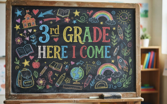 3rd Grade Here I Come Chalkboard Sign for Elementary School Back to School First Day Concept