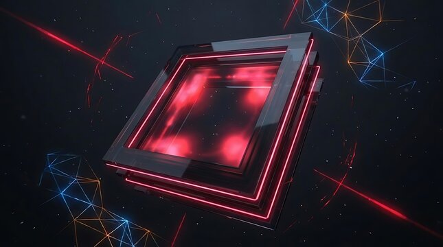 Glowing red futuristic frame with geometric shapes
