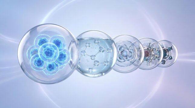 Biological cell and chemical molecule in glass spheres