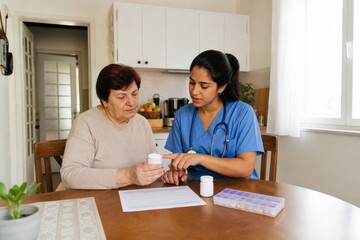 Fototapeta premium Medication Reconciliation Home Health Visit Bright Orderly