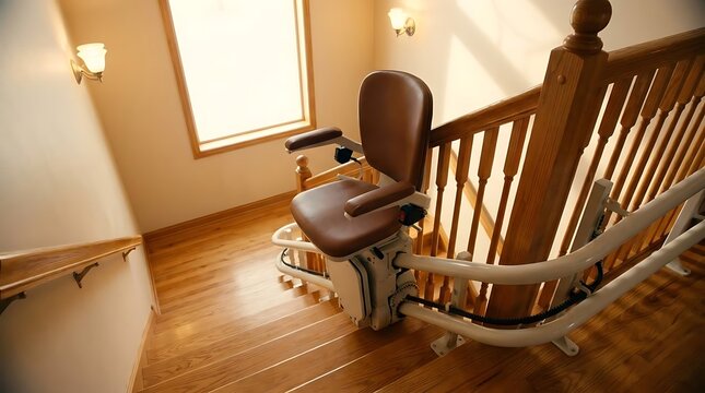Stairlift installed on wooden staircase inside home