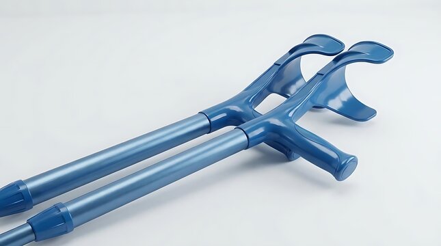 Two blue plastic tool handles