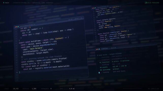 Programming Code Interface With Floating Windows and Live Terminal Output Animation