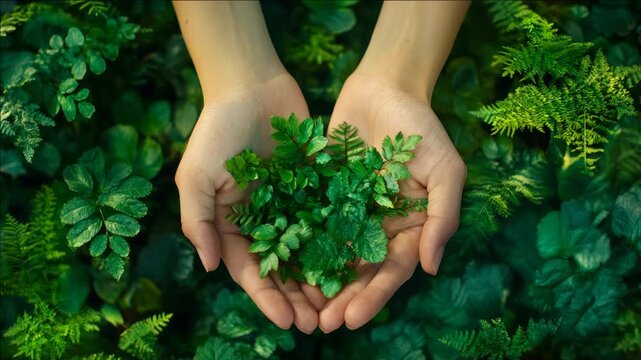 Elegant hands gently hold a bunch of fresh mint leaves, symbolizing nature's bounty and the beauty of simplicity.