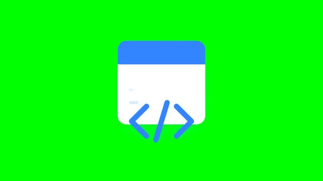 Software programming icon with source code symbol on a vibrant digital green screen background