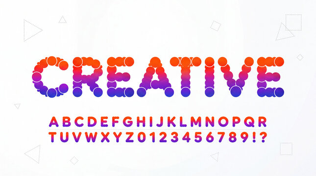 Creative colorful dot alphabet and number typography set