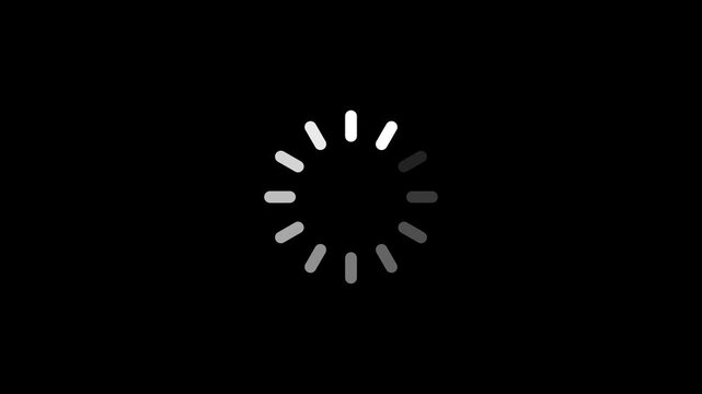 A minimalist digital loading circle animation featuring glowing segments rotating against a dark
