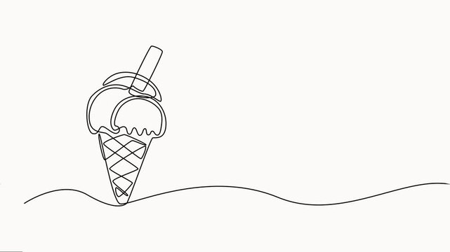 ice cream single line drawing animation video. Full length one line drawing, continuous one line drawing animation video, full-length single-line animation. Fresh, delicious sundae.