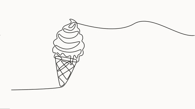 ice cream single line drawing animation video. Full length one line drawing, continuous one line drawing animation video, full-length single-line animation. Fresh, delicious sundae.