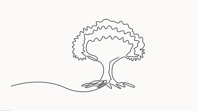 Self drawing animation of continuous one line drawing big tree. Seasonal and Climate change. Environmental adaptation, Full length one line animation video.