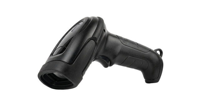 Ergonomic Black Handheld Barcode Scanner for Retail and Warehouse Use PNG Isolated on transparent background
