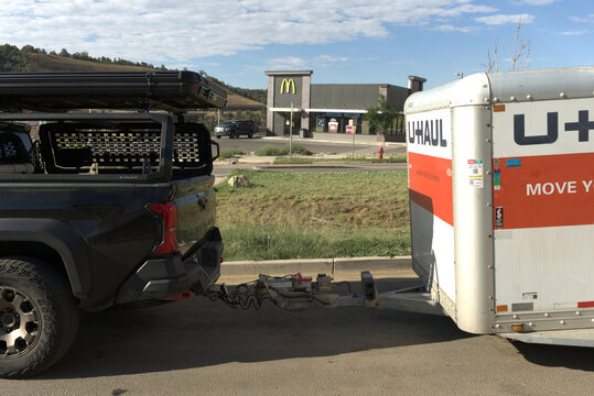 03 August 2026, Durango Colorado uhaul toyota kuat mcdonalds Pit Stop at McDonald's During a Cross Country Move