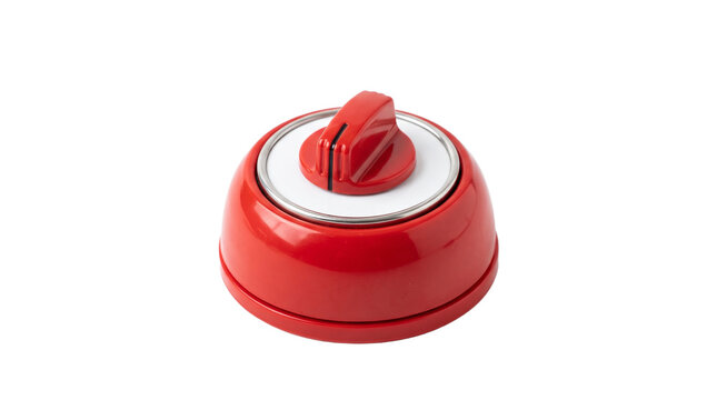 Red rotary switch with chrome trim and white center detail PNG Isolated on transparent background