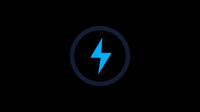 Blue Neon Lightning Bolt Loading Circle Progress Bar Animation on Dark Background