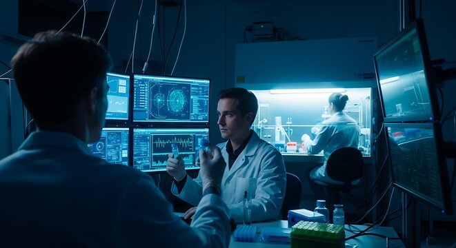 Men working on computers in office.