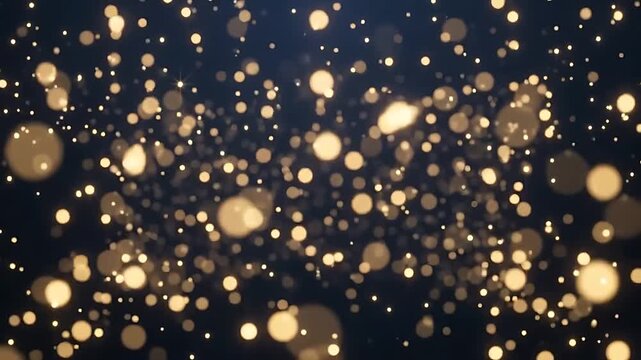 Golden bokeh particles floating upward on a dark blue background for festive celebrations