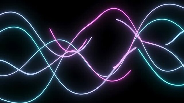 Abstract glowing neon light waves flowing smoothly over a dark background in dynamic motion animation
