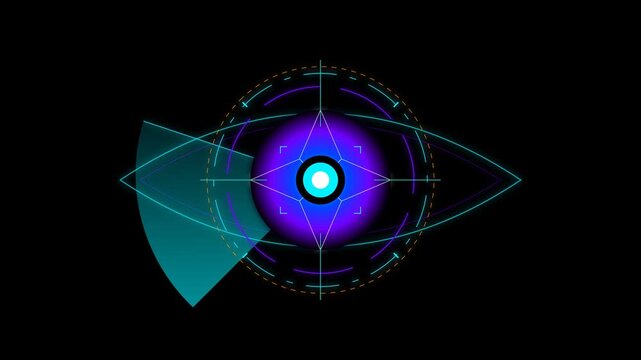 Futuristic Digital Cybernetic Eye Oracle Animation with Advanced HUD Interface Scanning System in High Definition

