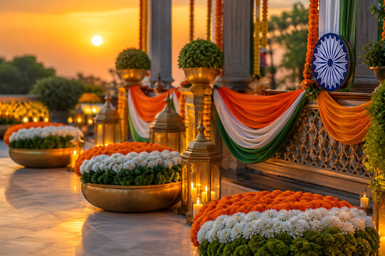 Indian Independence, Independent Day and Republic Day Tricolor Decorative Design with Ashoka Chakra