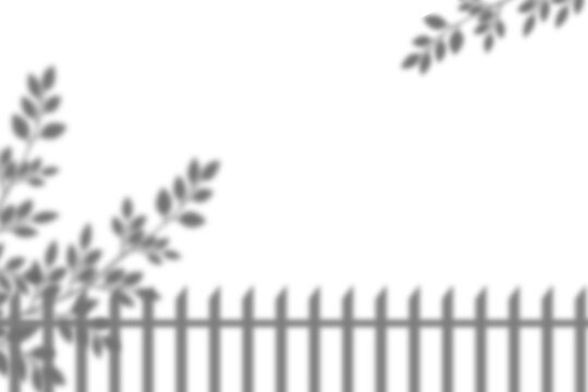 Shadow overlay of aesthetic garden fence and plant branch on clean backdrop