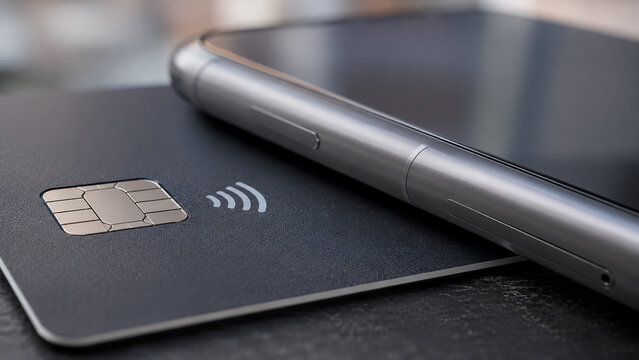 Black credit card and smartphone for digital wallet and banking