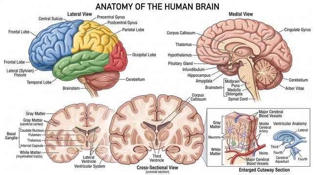 Human Brain Anatomy &ndash; Educational Medical Illustration
