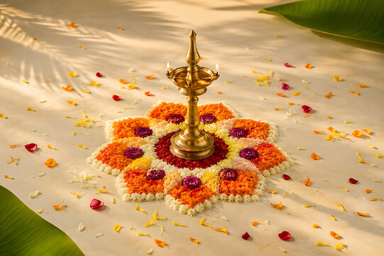 Kerala Onam Celebration Colorful Rangoli and Flower Pookalam Template