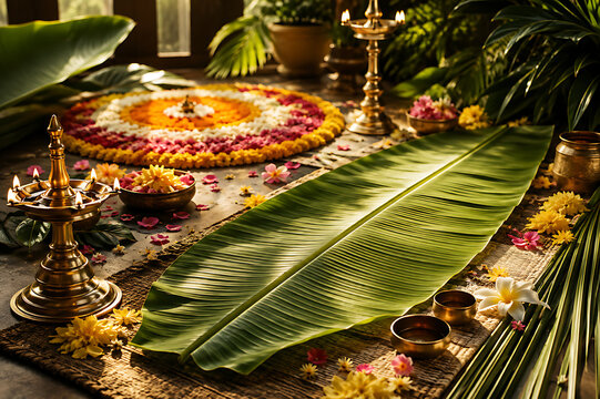 Kerala Onam Celebration Colorful Rangoli and Flower Pookalam Template