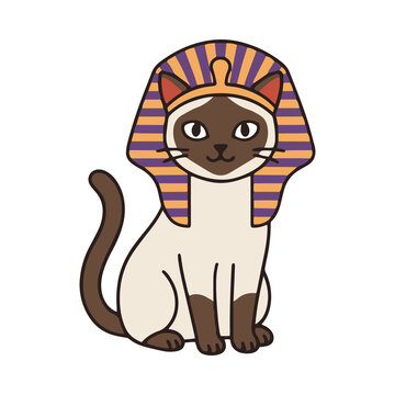 Cute Egyptian Pharaoh Siamese Cat Flat Vector Illustration