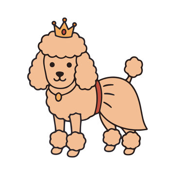 Cute Cartoon Poodle Dog Wearing Princess Crown Vector
