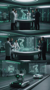 Futuristic Lab with Holographic Robotics Technology