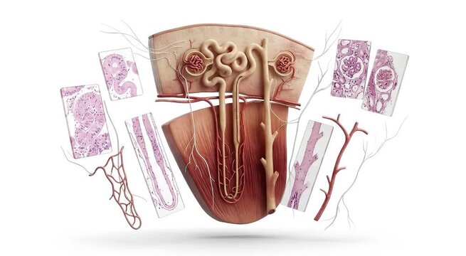 Nephron and Kidney Cortex 3D Medical Animation Renal Microanatomy with Glomerulus Histology