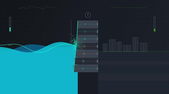 Animated scientific simulation of fluid wave pressure on a barrier wall