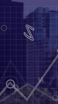 Animation of financial data processing over cityscape