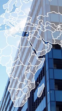Animation of world map over city