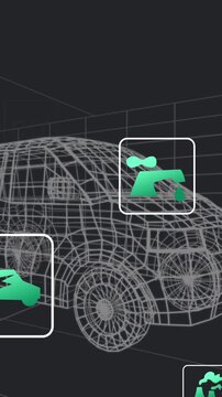 Animation of van driving in front of icons
