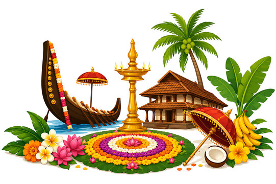Onam Traditional Boat Sailing Through Kerala Backwaters Celebration Banner