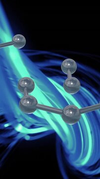 Molecular structures and blue light waves, scientific animation