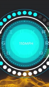 Speedometer showing 60MPH animation over digital keyboard and abstract orange waves