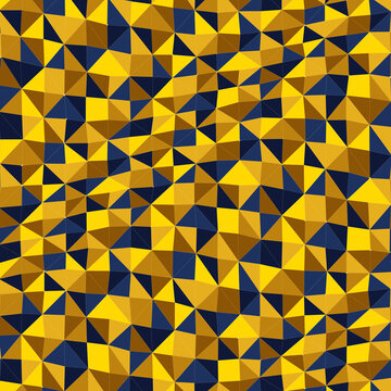 Abstract Geometric Low Poly Seamless Pattern With Yellow Gold And Dark Blue Triangles