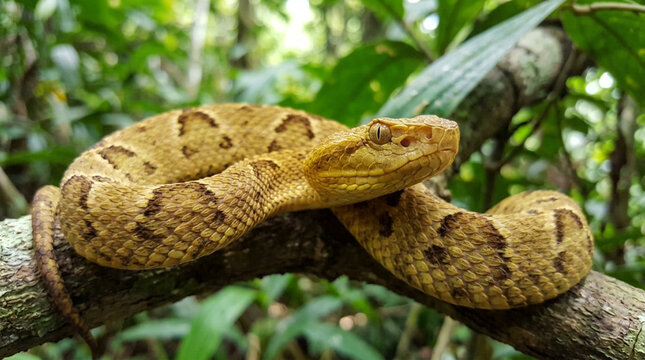 A golden lancehead snake in a jungle