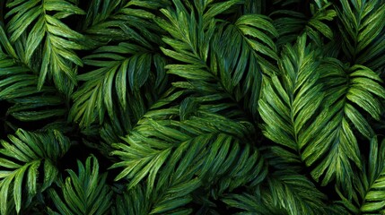 Fototapeta premium Dark moody tropical palm leaves pattern with lush green foliage