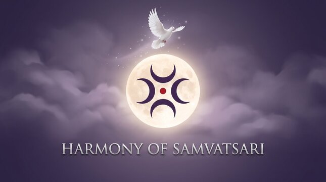 Harmony of samvatsari celebration with dove and moonlit sky for peaceful reflection