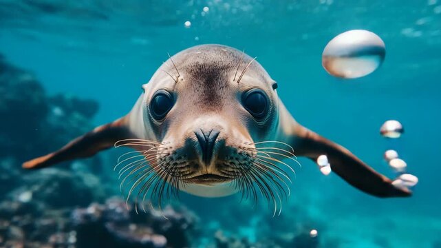 Close-up of sea lion underwater
