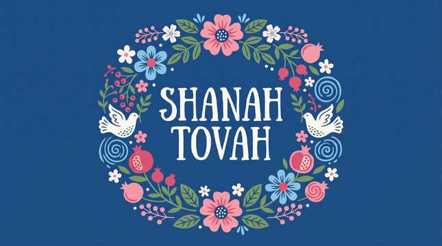 Rosh Hashanah, Rosh, Hashanah, joy, abundance, happy Rosh Hashanah, shana tova, shana, tova, happy shana tova, sweet, happy, elegant Shana Tovah greeting card design with floral wr
