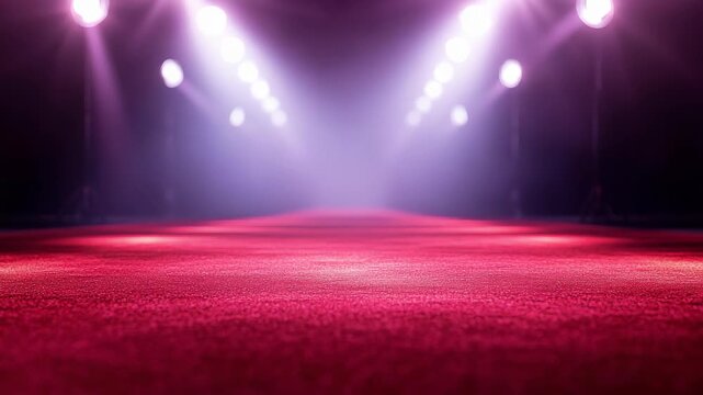 Theater stage with vibrant lights creating a dramatic atmosphere.