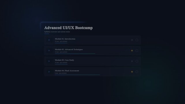 Advanced ui ux bootcamp interface with interactive course modules and progress