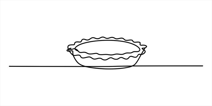 Continuous single line drawing of an empty pie crust dish on a flat surface