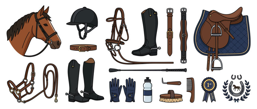 Equestrian Equipment Collection Isolated on Transparent Background