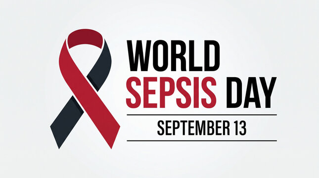 World Sepsis Day poster with red awareness ribbon and September 13 date for medical campaign